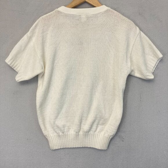 Vintage Bay Point Threads Womens Short Sleeve Sweater Small S White Embroidered - Picture 3 of 12